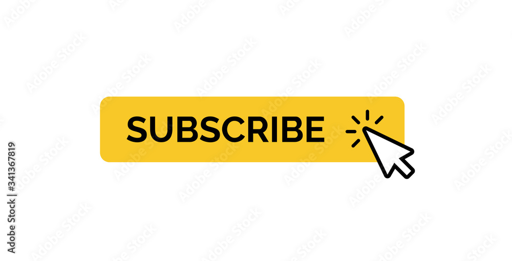 Poster subscribe button with mouse cursor, minimal yellow button design for web media channel, isolated vector icon