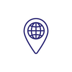 Global forum line icon. Pointer, world, globe. Global business concept. Can be used for topics like professional meeting, economics, international communication