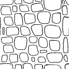 Stones handdrawn seamless black and white pattern. Vector illustration.