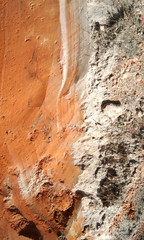 Trace and color of sandy soil layer caused by excavator work, sandy soil layer.