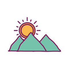 Isolated sun and mountains line and fill style icon vector design
