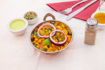 chana masala in bowl of hindu restaurant