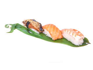 Sushi rolls row isolated on white