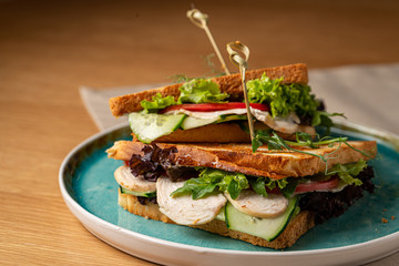 Grilled chicken sandwich on the table