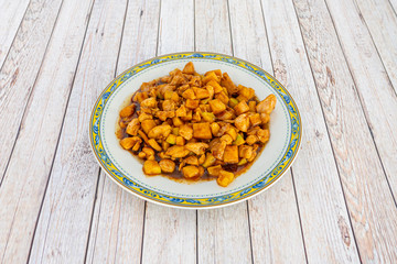 chicken with almonds in chinese restaurant