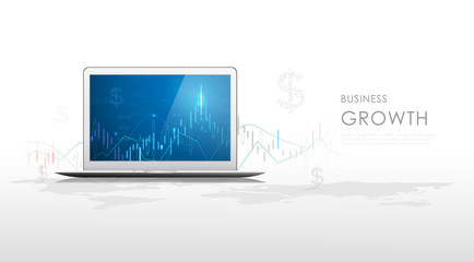 Business candle stick graph chart of stock market investment trading on tablet monitor. Bullish point, Trend of graph. Eps10 Vector illustration.