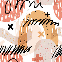 Abstract shapes and paint spatters seamless pattern