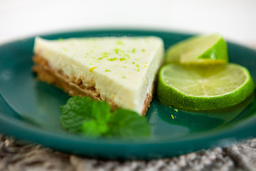 piece of lemon pie on plate with crispy cookie dough