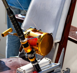 Fishing reel on an angling boat