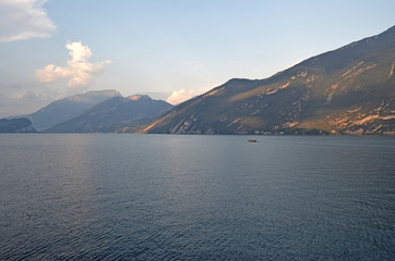 Terraced bike path over Lake Garda. Ciclopista del Garda. Limone sul Garda, Italy
