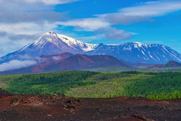 Panorama Volcano Tolbachik and the southern breakthrough. Russia, Kamchatka.
