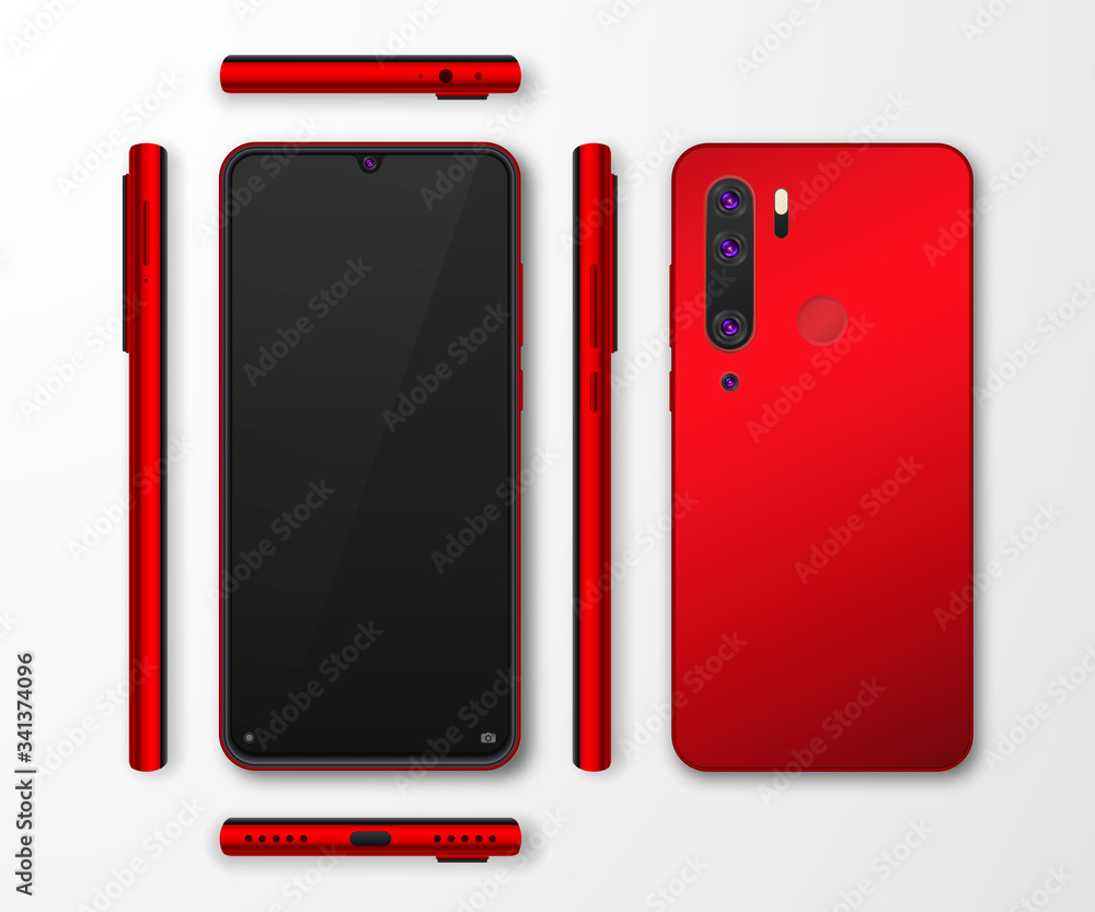 Poster realistic smartphone mock up set. mobile phone display isolated on white gray background. 3d templat