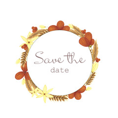 Watercolor floral frame with red flowers and hay for wedding invitations and greeting cards or business card © olgahalizeva