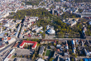 View on Lviv State Circus from drone