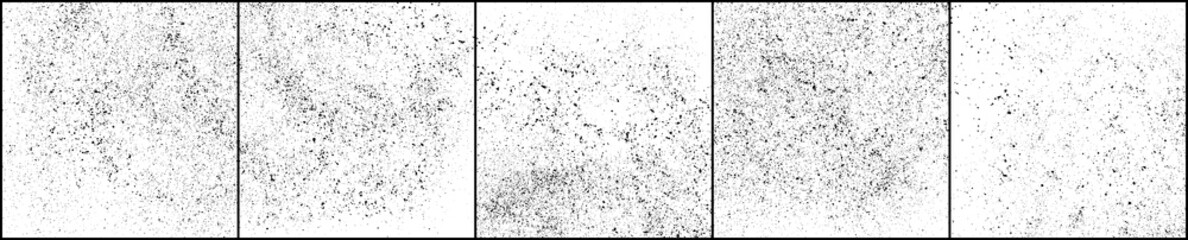 Set of distressed black texture. Dark grainy texture on white background. Dust overlay textured. Grain noise particles. Rusted white effect. Square shape backdrop. Vector illustration, EPS 10.