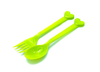 plastic  fork, spoon isolated on white backgruond