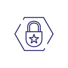 Best protection line icon. Lock, padlock, Padlock with star in hexagon. Security concept. Can be used for topics like business, insurance, data protection, app design