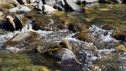 Naklejka na ściany i meble a mountain creek in spring with clear melt water