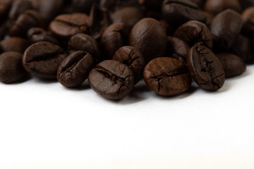 Roasted coffee beans isolated on white background