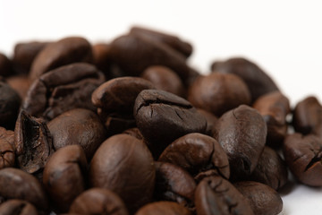 Roasted coffee beans isolated on white background