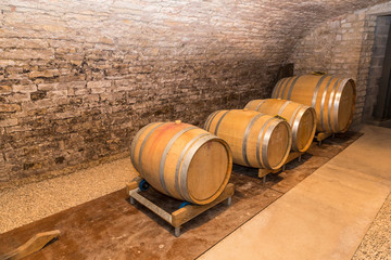 Cave à vin avec des tonneaux en bois de chêne