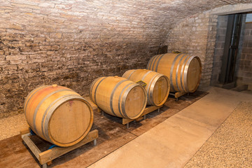 Cave à vin avec des tonneaux en bois de chêne