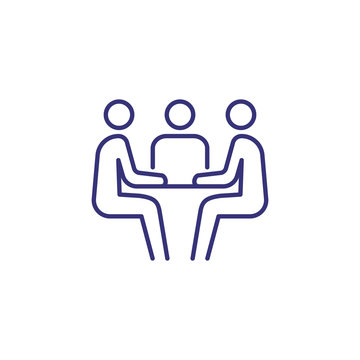 Communication Line Icon. People Sitting At Table. Business Meeting Concept. Can Be Used For Topics Like Job Interview, Negotiation, Conference