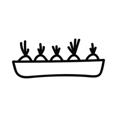 
Green onions in the tray of the home. Vegan eat at home. Simplified microgreen on the windowsill  simple vector icon. sketch illustration isolated on white background