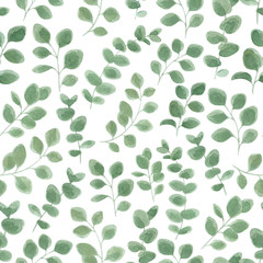 Eucalyptus watercolor leaf seamless pattern. Vintage botanical background.