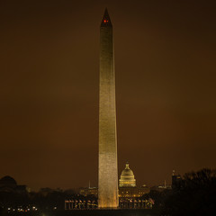 Night at Lincoln Memorial with a view of US Capitol Building and Washington Monument 