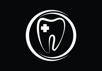 Minimalist Dentist Logo Design in White on Black Background for Modern Healthcare Branding