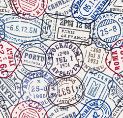 Postal stamps seamless pattern vector background template