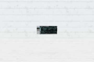 Marble 3d minus symbol. Dark green marble sign on white wood background. 3d render.