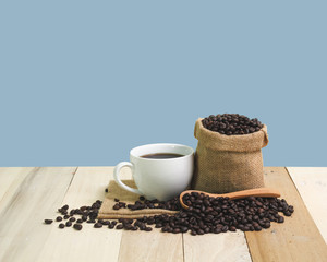 Hot Coffee cup  on the wooden table