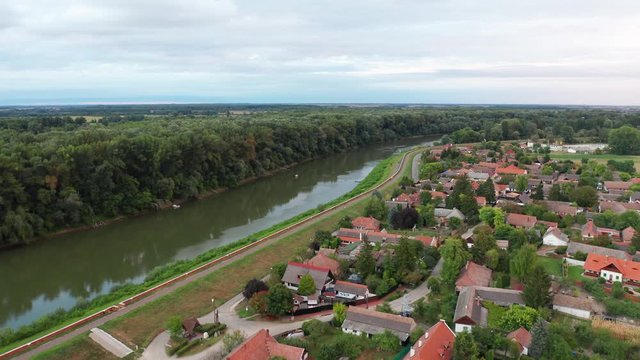 Csongrad Downtown, Hungary aerial 4K view.
