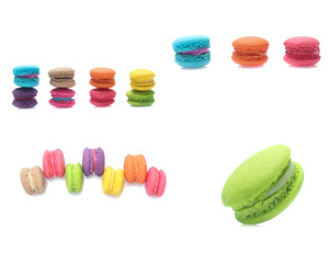Colorful  macaron isolated on white background  (Mix, set , collection)