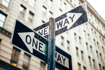 USA, New York City, Sign post with one way signs