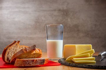 Fresh Bread, Cheese and a Glass of Milk