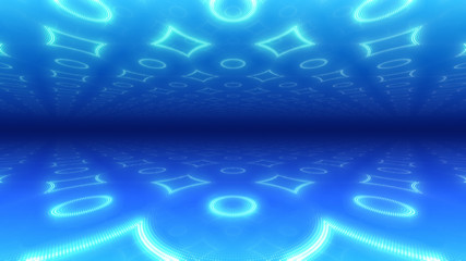 Disco club space illumination neon light room floor wall 3D illustration abstract background