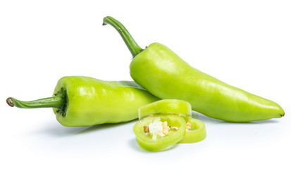 green pepper chilli isolated on white background clipping path