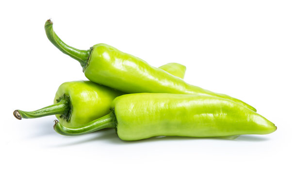 green pepper chilli isolated on white background clipping path