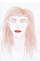 Abstract original illustration with woman's portrait with bright red sexy lips 