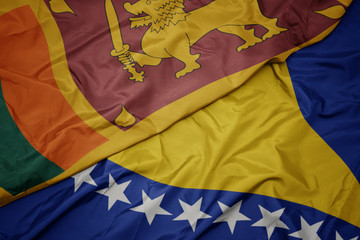 waving colorful flag of bosnia and herzegovina and national flag of sri lanka.