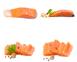 salmon  isolated on white background  (Mix, set , collection)
