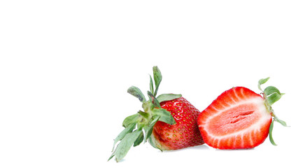 Strawberries with leaves. Isolated on a white background
