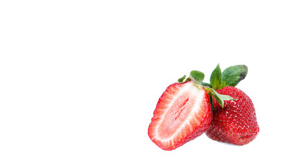 Strawberries with leaves. Isolated on a white background