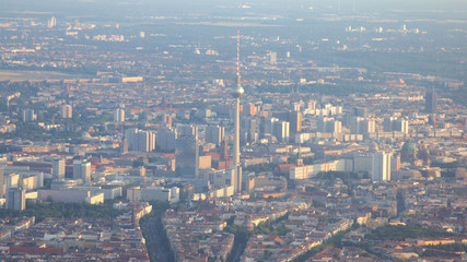 BERLIN, GERMANY - JUL 06th, 2015: Aerial view of Berlin capital of Germany - view from the airplane
