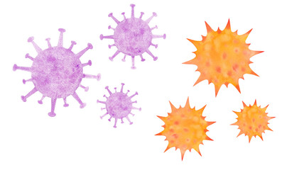 コロナウイルスのイメージ、水彩イラスト（顔なし） - obrazy, fototapety, plakaty
