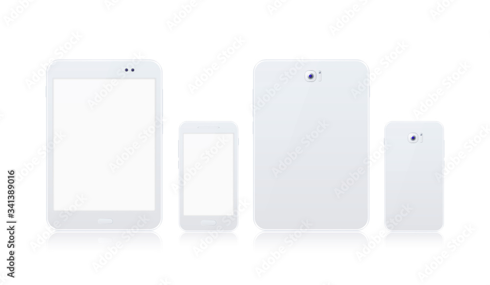 Aufkleber realistic white tablet and white smartphone mock up with blank screen on white background . isolated