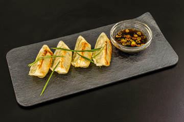 chinese style gyoza photo with soy